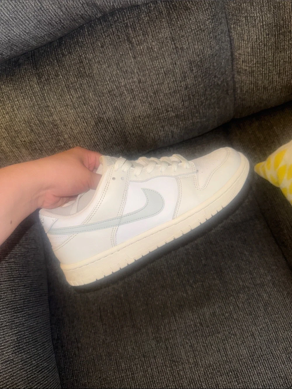 Nike White and Light Gray Kids Low-Top Sneakers